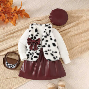 Fur T-Shirt & Leather Skirt & Hat Set