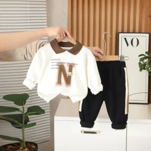 Boys Off White Typographic Printed Polo Sweatshirt With Pants Set