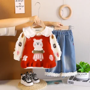 Girls Red Top & Denim Pants